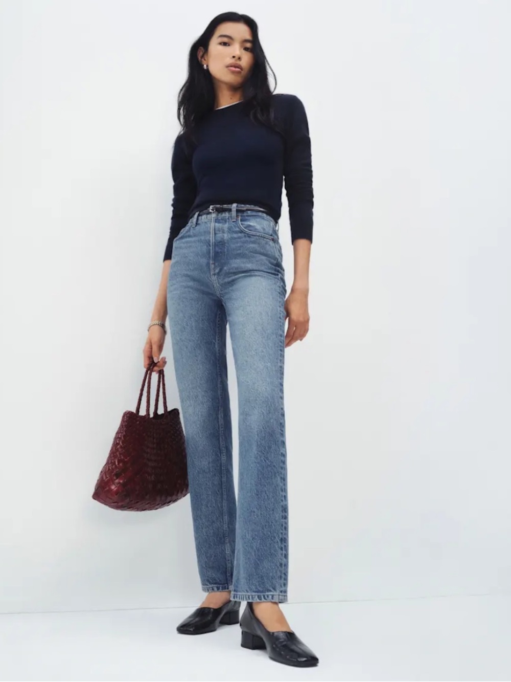 Reformation Cynthia Straight-Leg Jeans in Mid Blue Wash